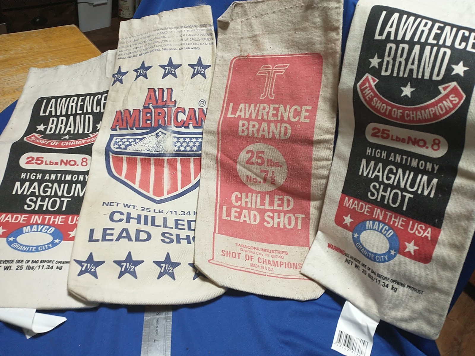 4 PCS VINTAGE CANVAS SHOT BAGS LAWRENCE BRAND & ALL AMERICAN 2 EACH #7 1/2 & #8