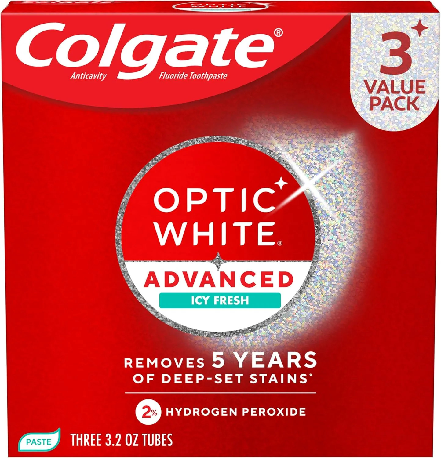 Colgate Optic White Advanced Teeth Whitening Toothpaste 3.2oz 3 Pack Icy Fresh