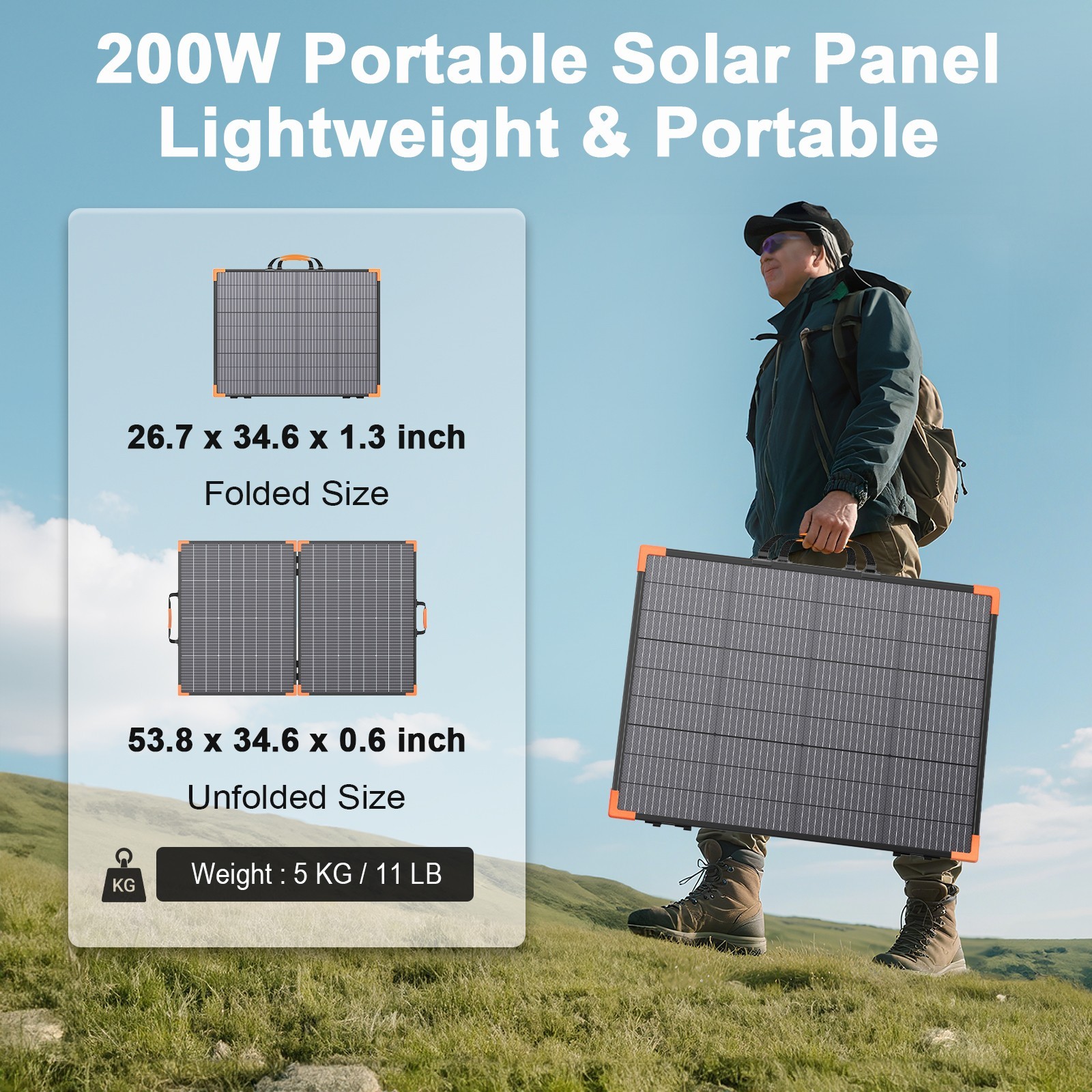 MHPOWOS 200W Solar Panel Bifacial Portable Foldable IP68 ‌Certified Refurbished