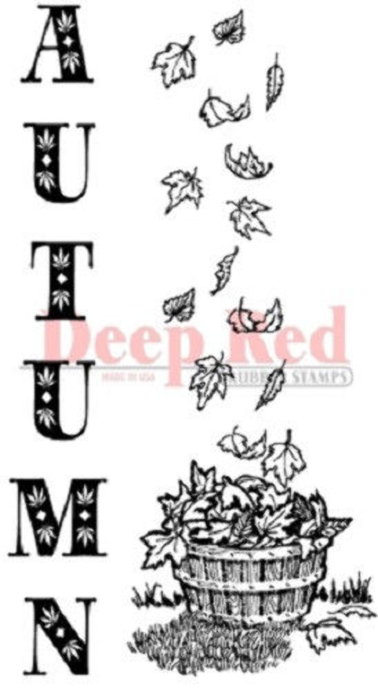 Deep Red Rubber Stamp Autumn Leaves Border Fall Basket
