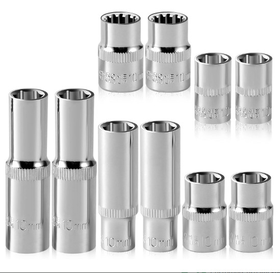 [10-Piece] 10mm Socket Set, 1/4-Inch & 3/8-Inch Drive Impact Socket, 6-Point...