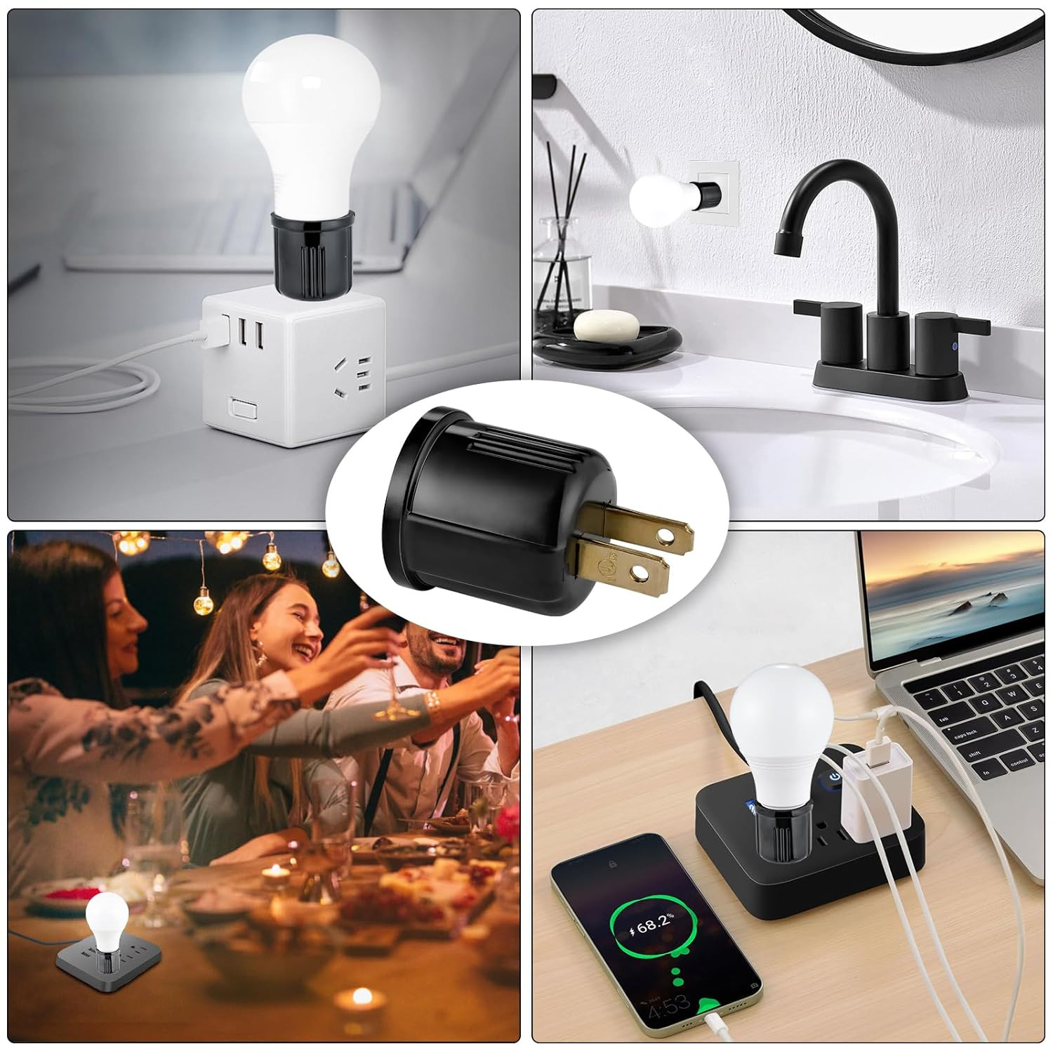 Outlet to Socket Adapter Plugin Light Socket,Convert Outlet to Light Bulb Socket
