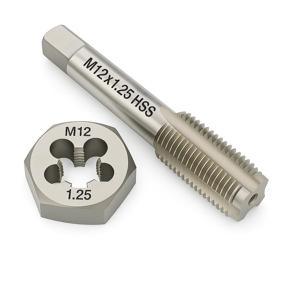 M12 x 1.25 Metric Tap and Die Set HSS Machine Tap and GCr15 Alloy Steel Hex D...