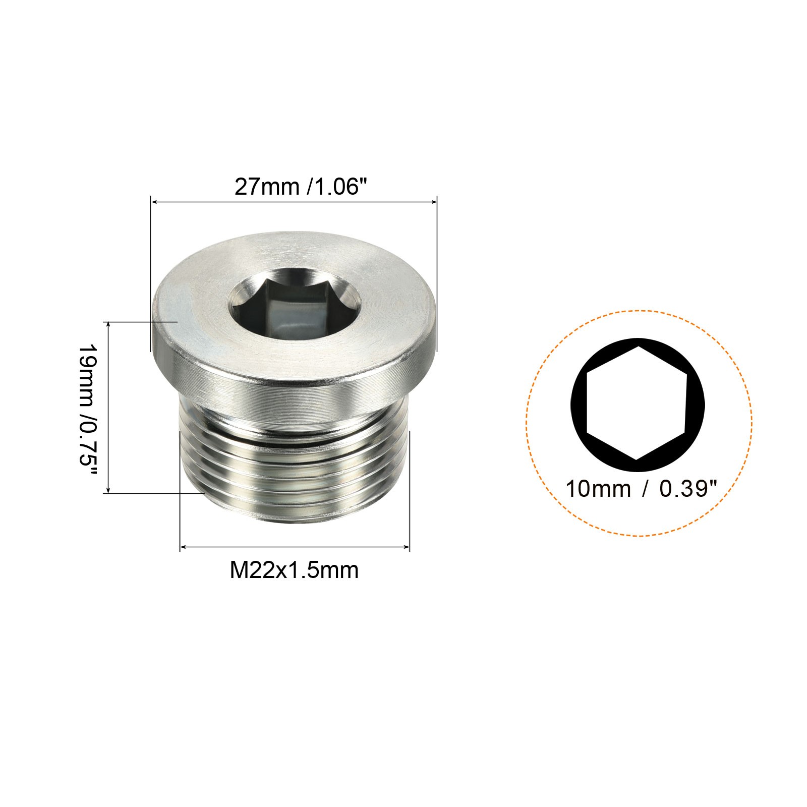 M22*1.5 Hex Head Pipe Fitting Plug, 2 Pack Male Thread 45# Steel Plug