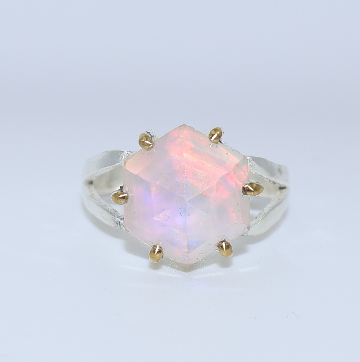 Aurora Opal Stone Ring, 925 sterling silver Ring, Round Shape stone Ring