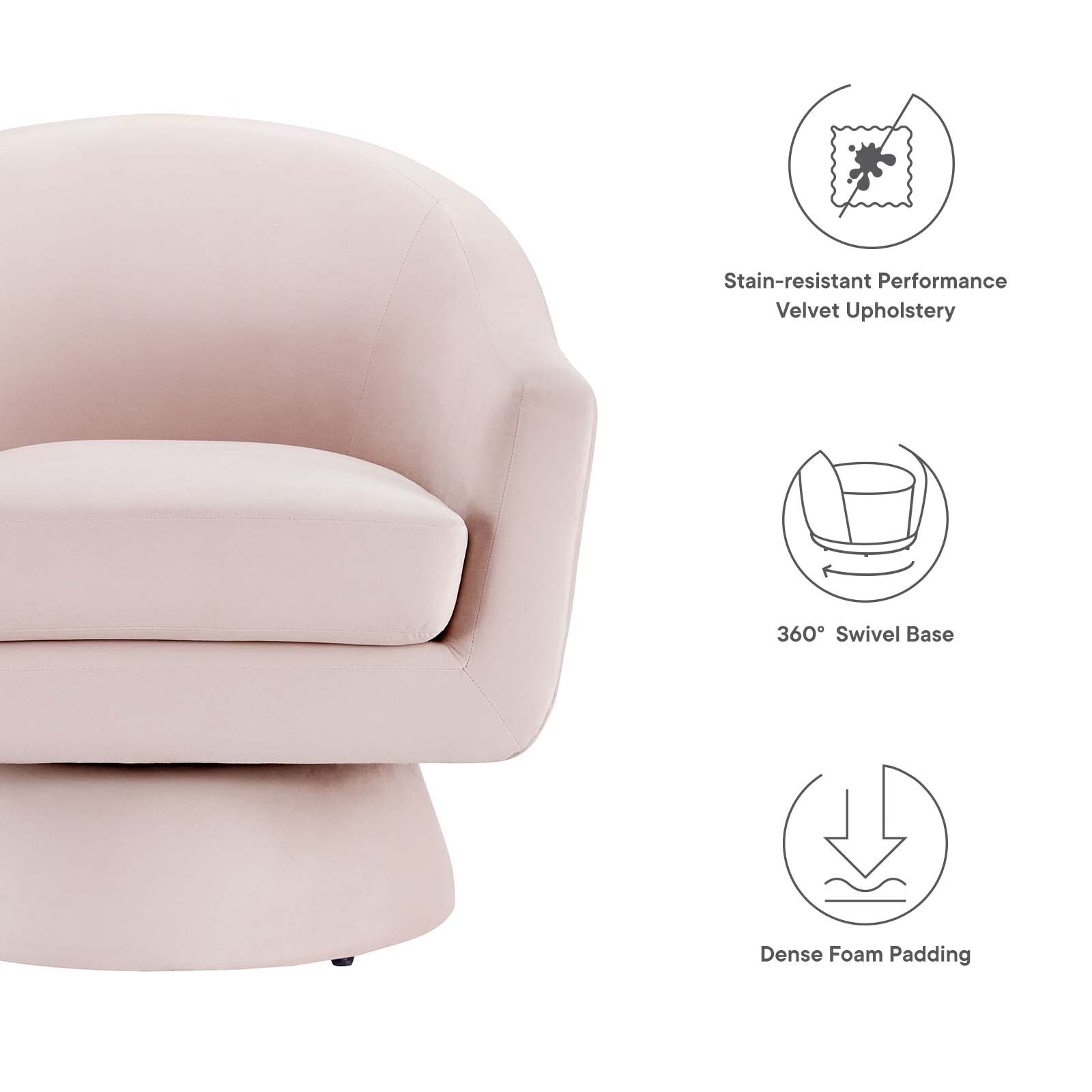 Modway Astral Performance Velvet Accent Swivel Chair in Pink