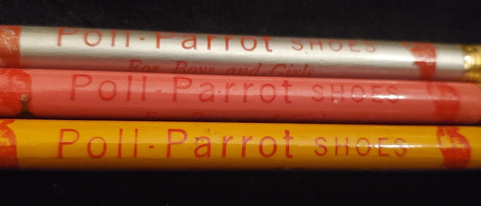 3 Vintage POLL PARROT SHOES For Boys and Girls Advertising Wood Pencil Near Mint