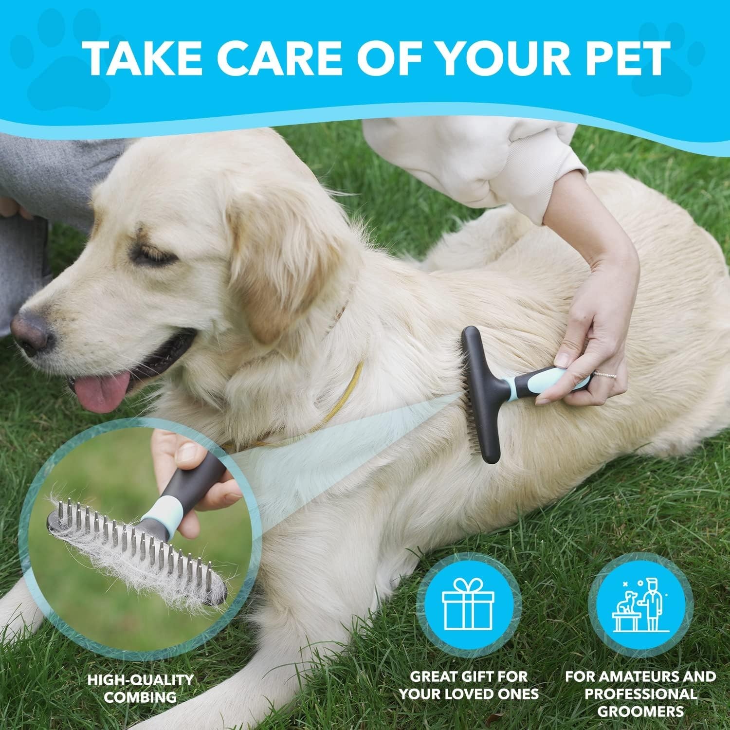 Groom with Ease: Deshedding Brush & Undercoat Rake for All Pet Fur Types