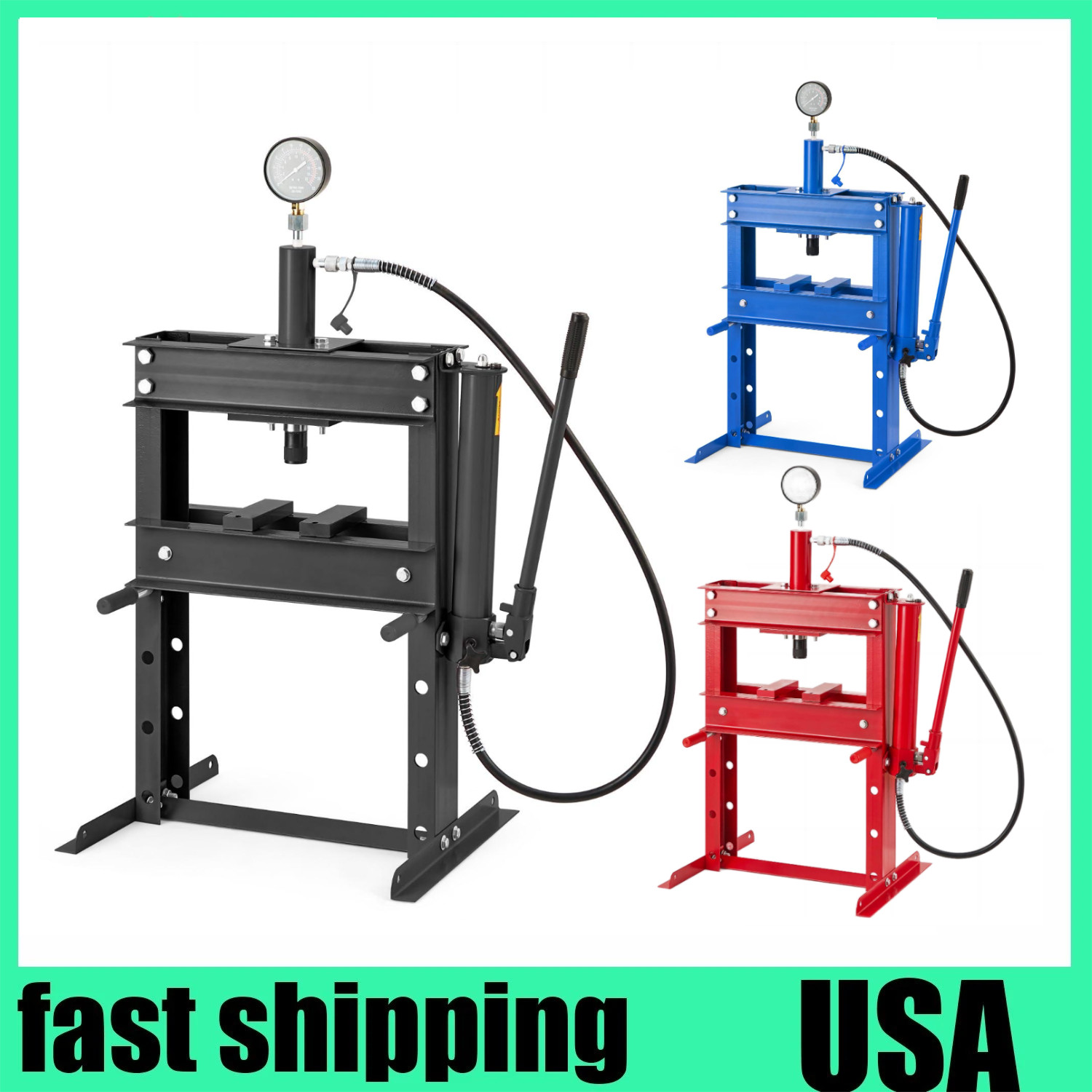 🔝Hydraulic Shop Press 10 Ton with Press Plates Gauge H-Frame Benchtop Press Sta