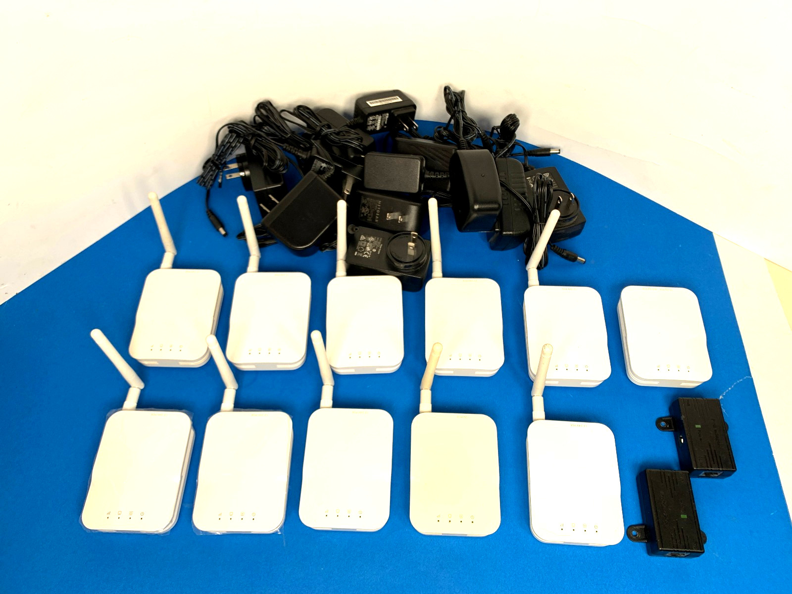 Lot of 11 Open Mesh Access Points OM2P Variants PoE Injector and Power Adapter