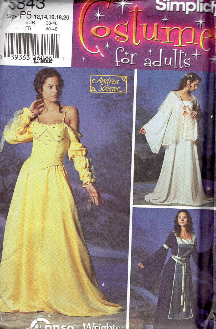 Renaissance Medieval Costume Misses size 12-20 Simplicity 5843 Sewing Pattern *
