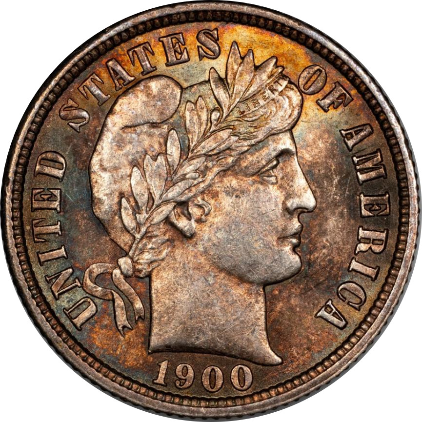 1900 10C Barber Dime CACG AU58+