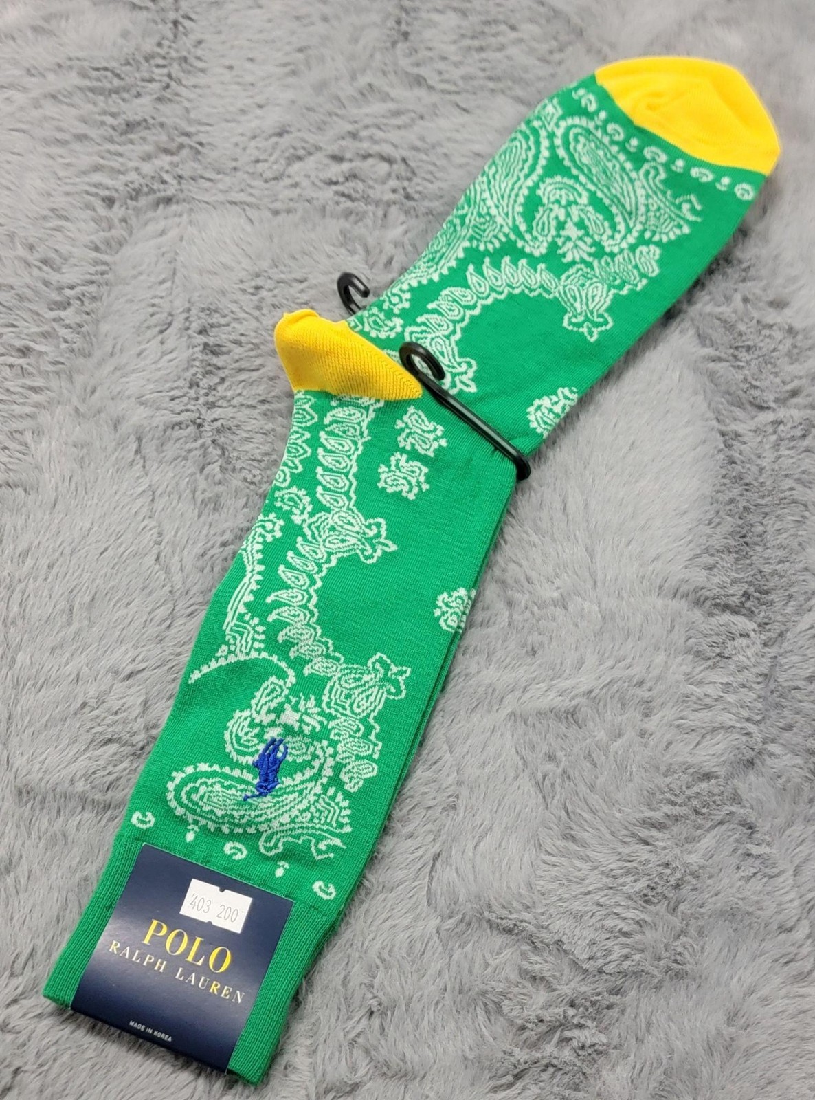 Polo Ralph Lauren Socks Mens 10-13 Green Paisley Pony Embroidered Mid Calf