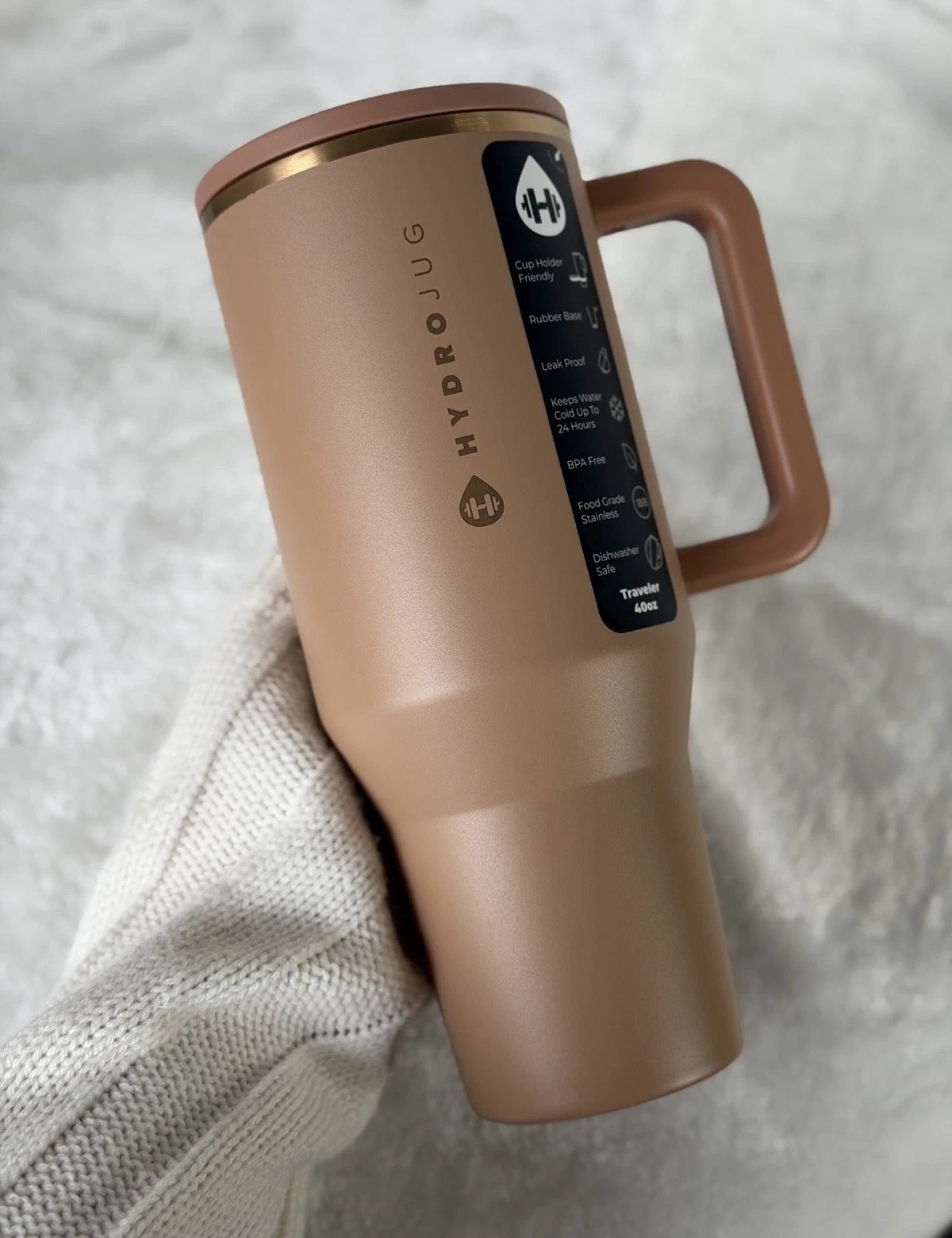 HydroJug 40oz Travel Mug Insulated Tumbler w/ Handle Leakproof Cup Holder Fit