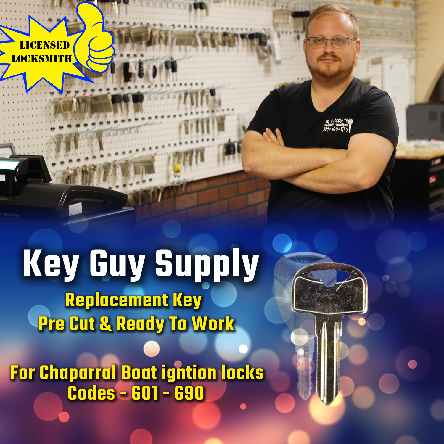 601-690. Replacement key for Chaparral boat ignition lock. Pre cut to your code.