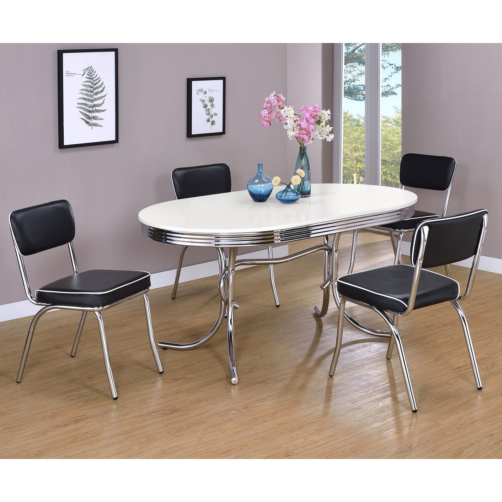 Midge White and Black 5-piece Oval Dining Table Set