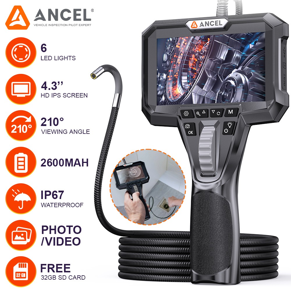 ANCEL Endoscope Camera 1080P HD 4.3" IPS Borescope 6.2MM Articulating Waterproof