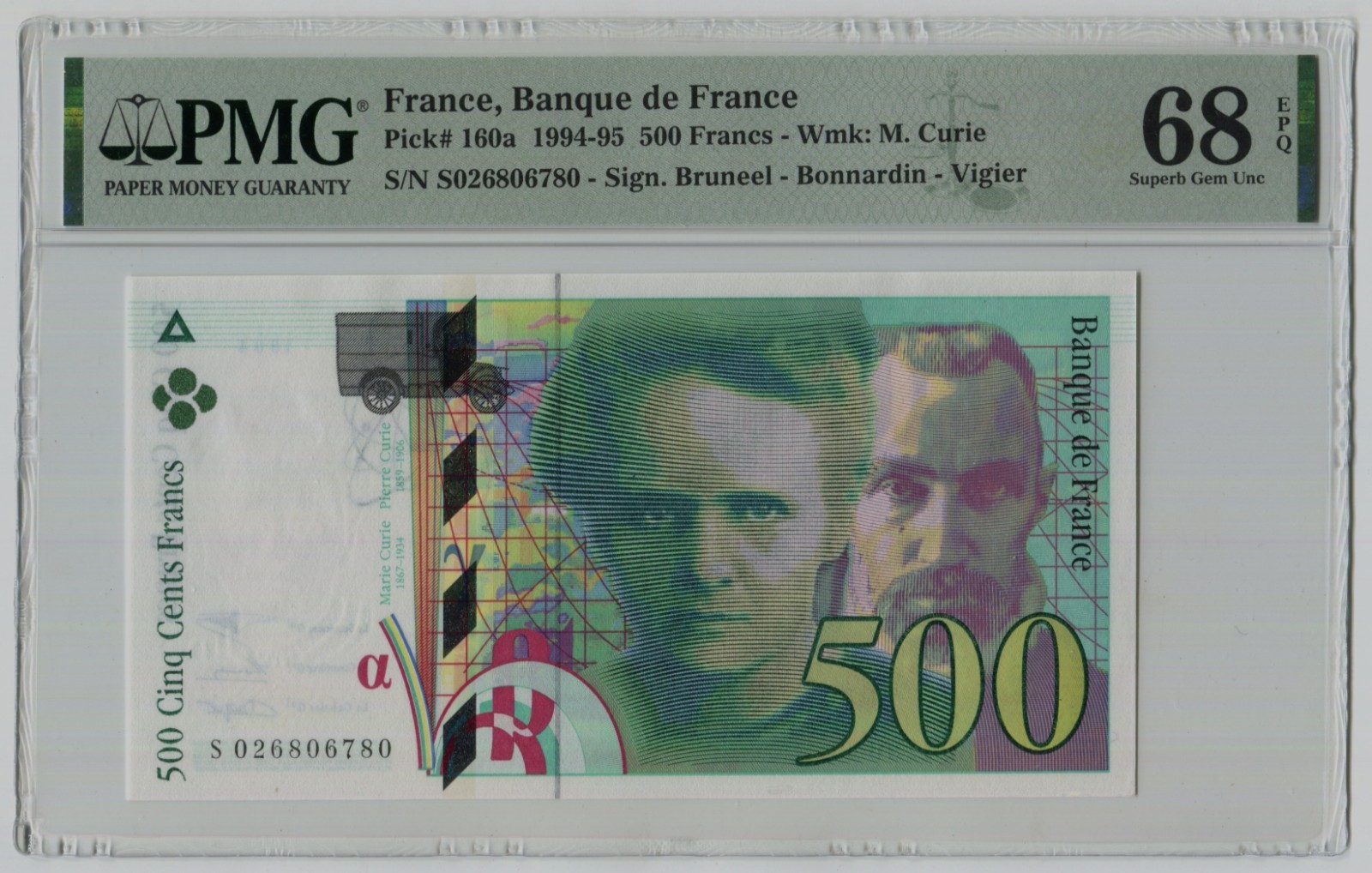 PMG 68 France 1994 Banknotes 500 Francs P-160a