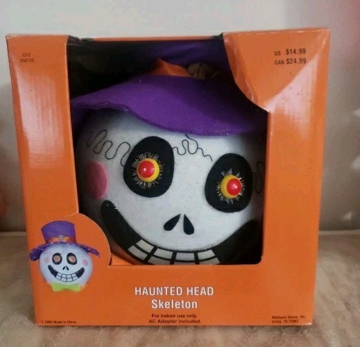 RARE Gemmy  03 Fiber Optic Haunted Head Skeleton Light Up Color Change Haloween