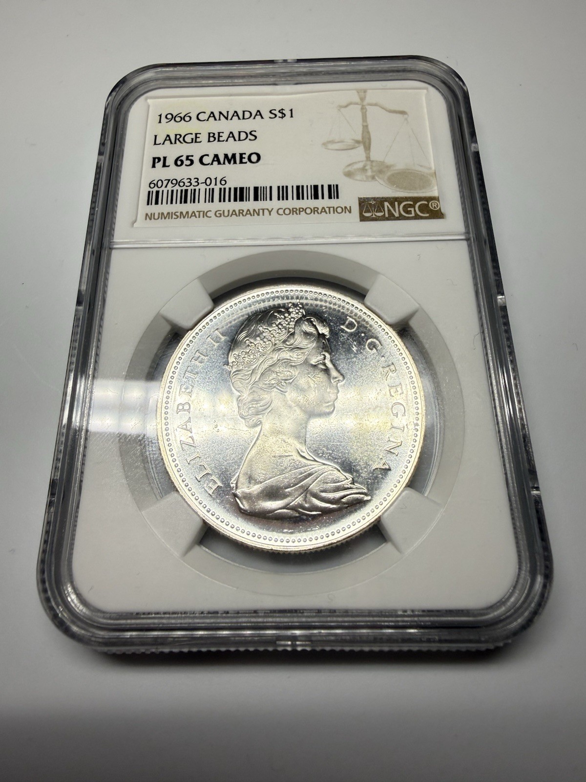 1966 Canada $1 Large Beads PL 65 Cameo Canada Dollar NGC 80% Silver