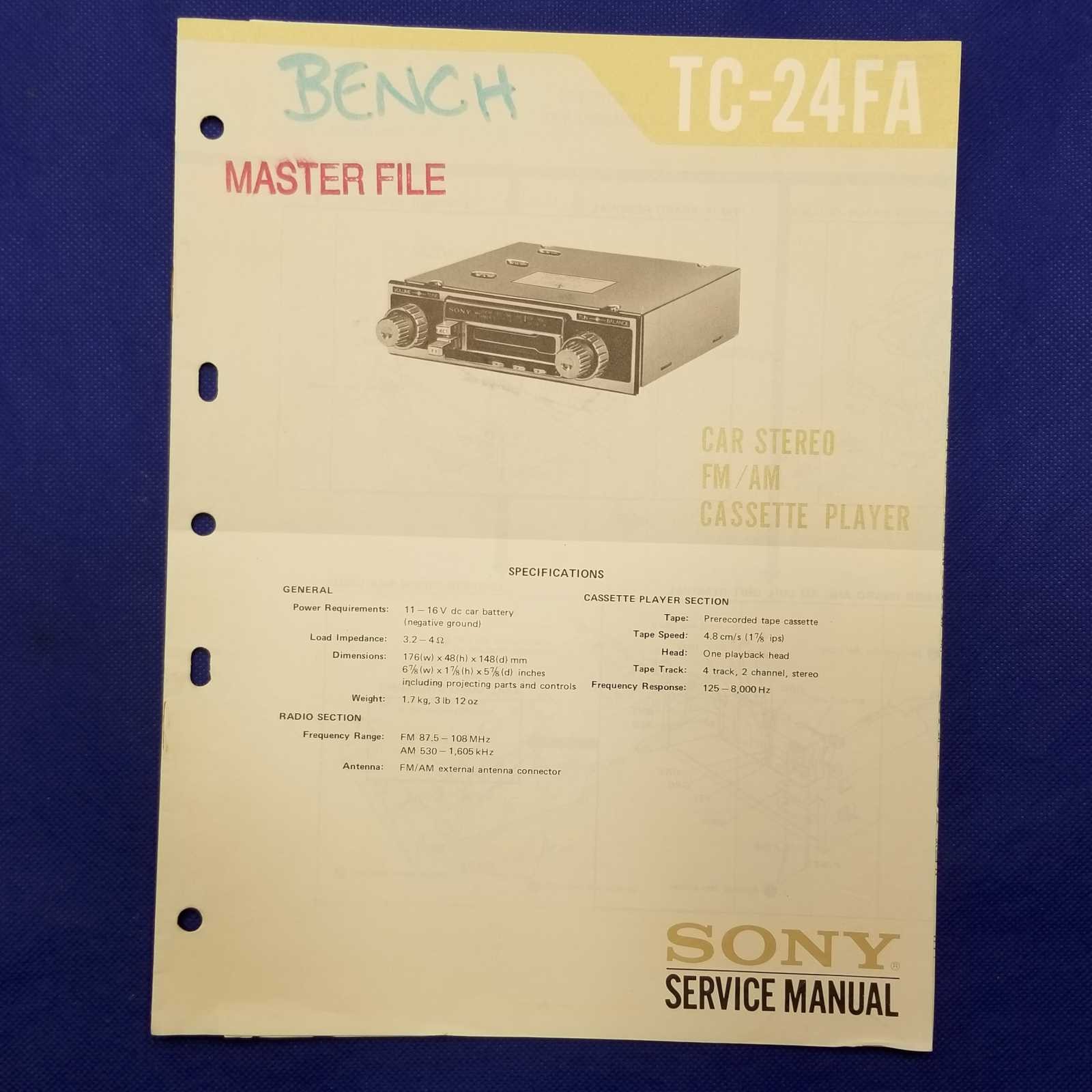 SONY TC-24FA Service Manual Original Paper OEM Repair Guide - USA