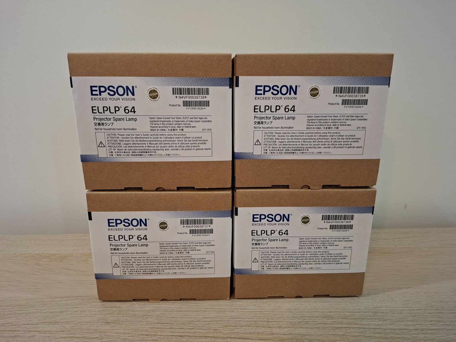 Genuine Epson ELPLP64 V13H010L64 Projector Lamp Lot (4 pcs)