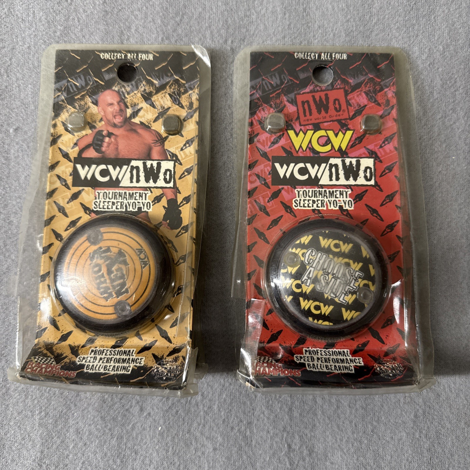 1999 Collectible Wrestling Tournament Sleeper YoYo LOT of 1 NWO/WCW & 1 Goldberg