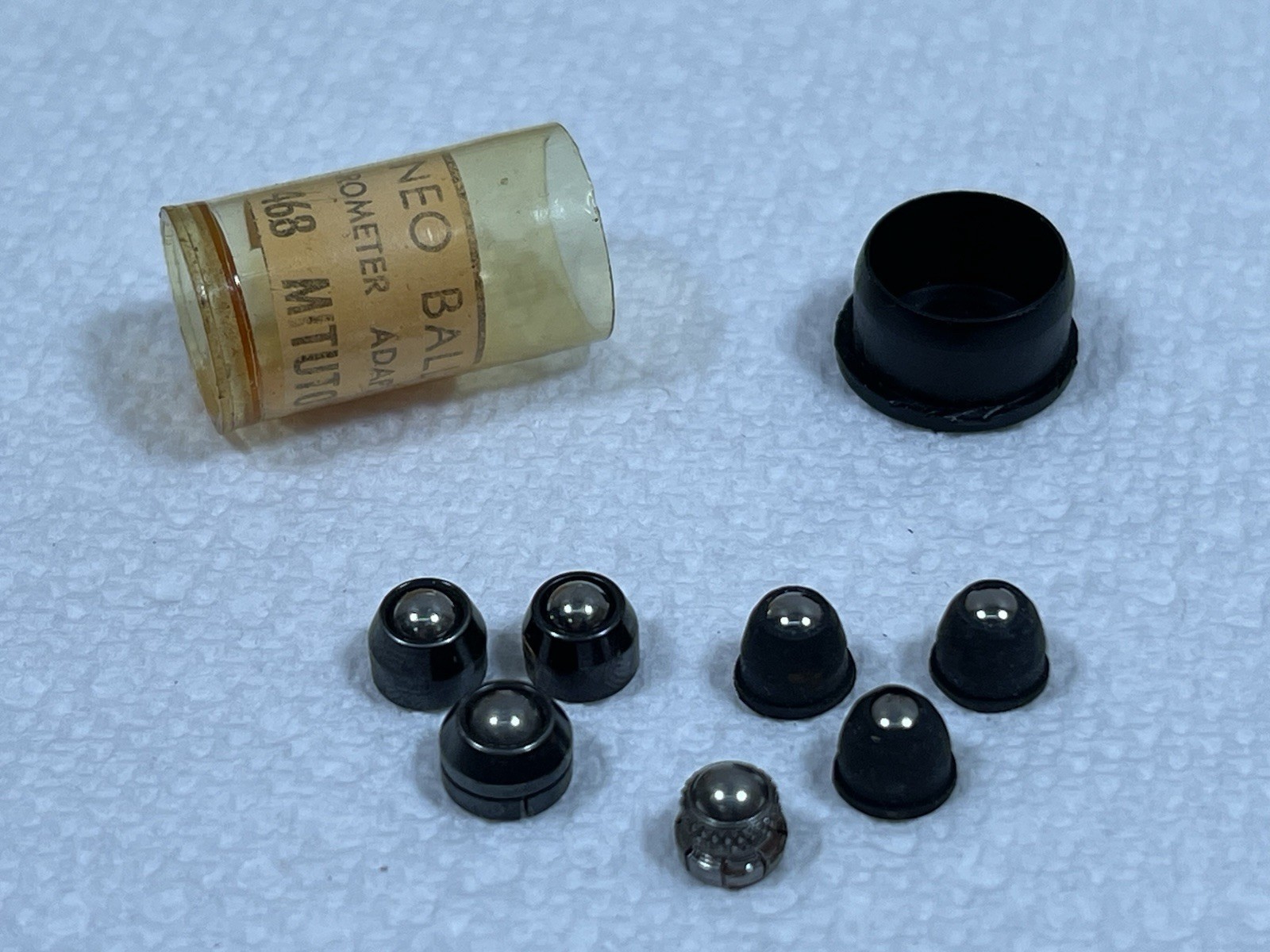 7 Mitutoyo NEO BALL Micrometer Adapters No. 101468 in Tube, Metal & Rubber