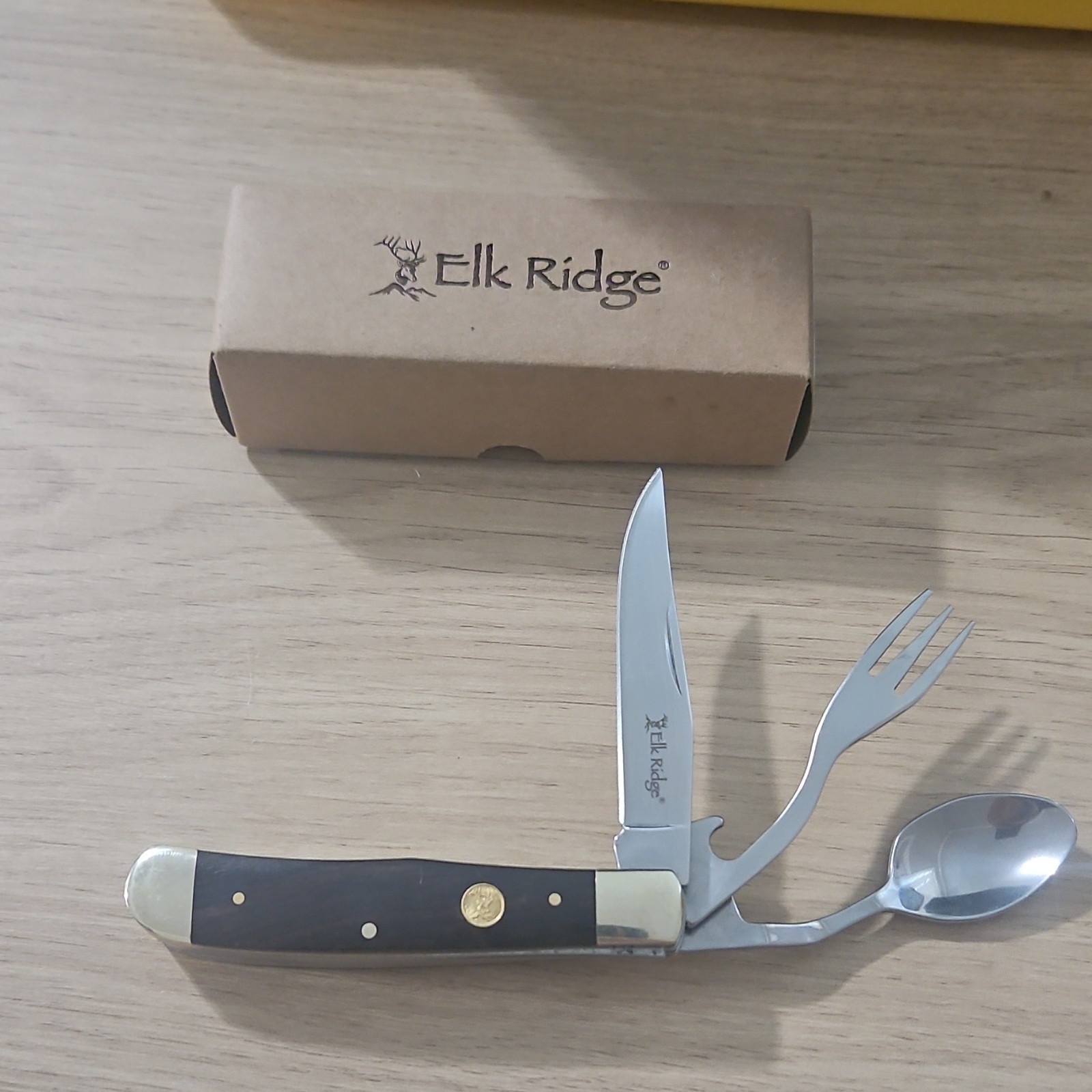Elk Ridge 439W-ER Camping Multi-Tool Knife/Fork/Spoon 3" SS Silver/Black