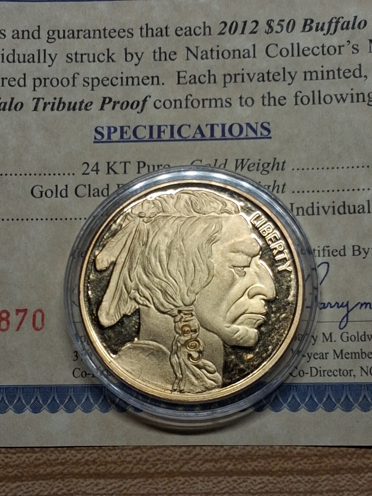 2012 $50 Buffalo Proof with Certificate Of Authenticity