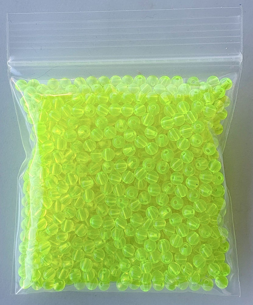 Pkg of 1000 each Fluorescent Chartreuse UV 4mm Plastic Round Beads