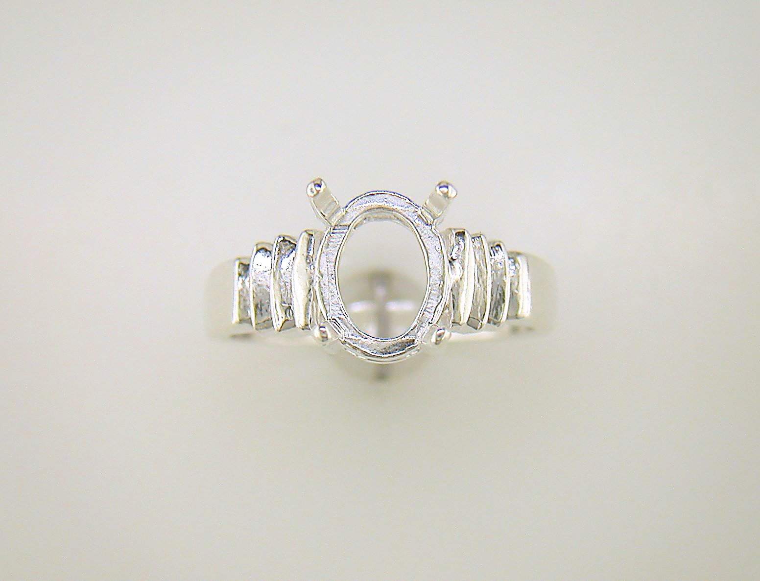 Tri-Slash Oval Solitaire Ring Setting Sterling Silver