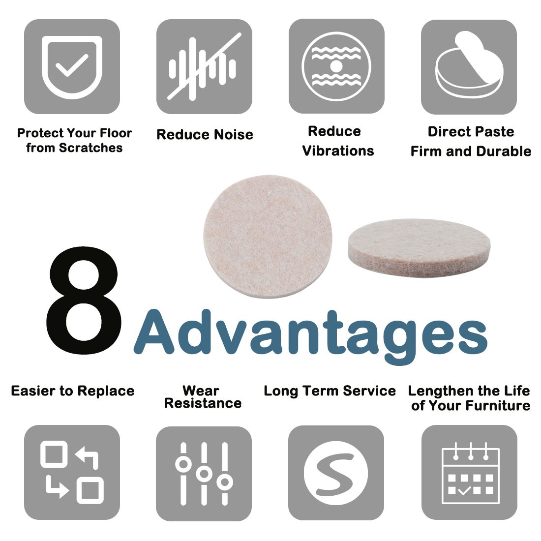 Felt Furniture Pad Round 1 1/8" Self Adhesive Anti-scratch Chair Protector 12pcs