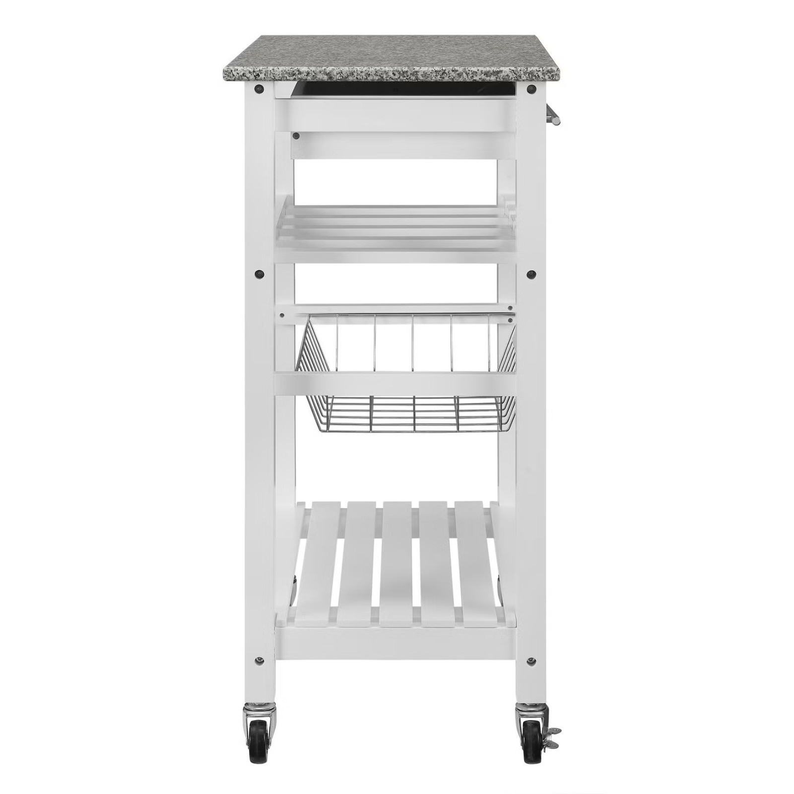 BrylaneHome Kitchen Island Cart Granite Top White Farmhouse Storage Rolling