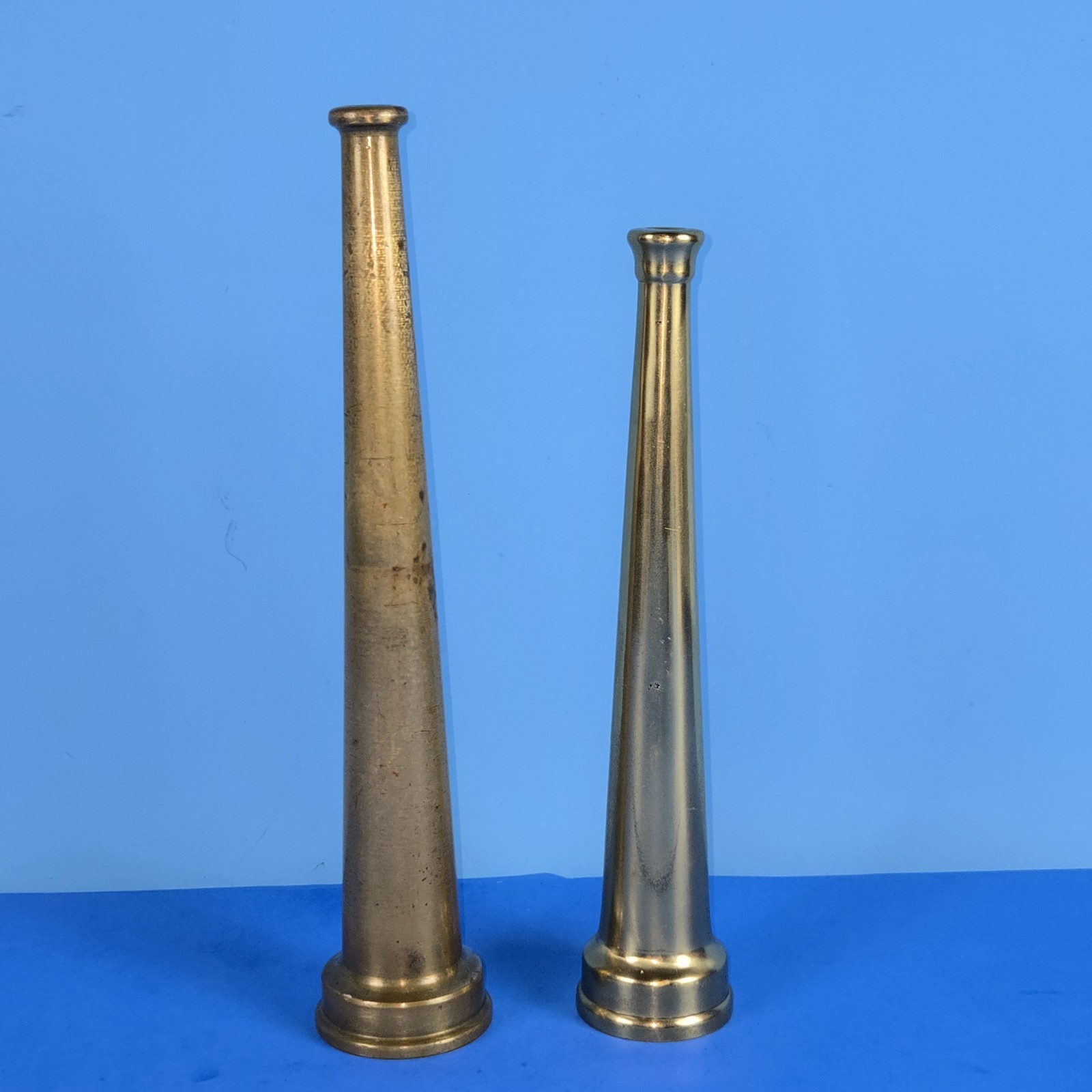 Vintage Solid Brass Fire Hose tapered Nozzle 10" 12" LOT OF 2