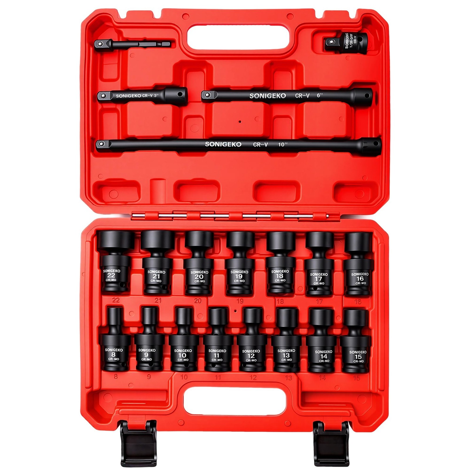 20-Piece 3/8" Drive Impact Swivel Socket Set, CR-Mo, Metric Universal Joint S...