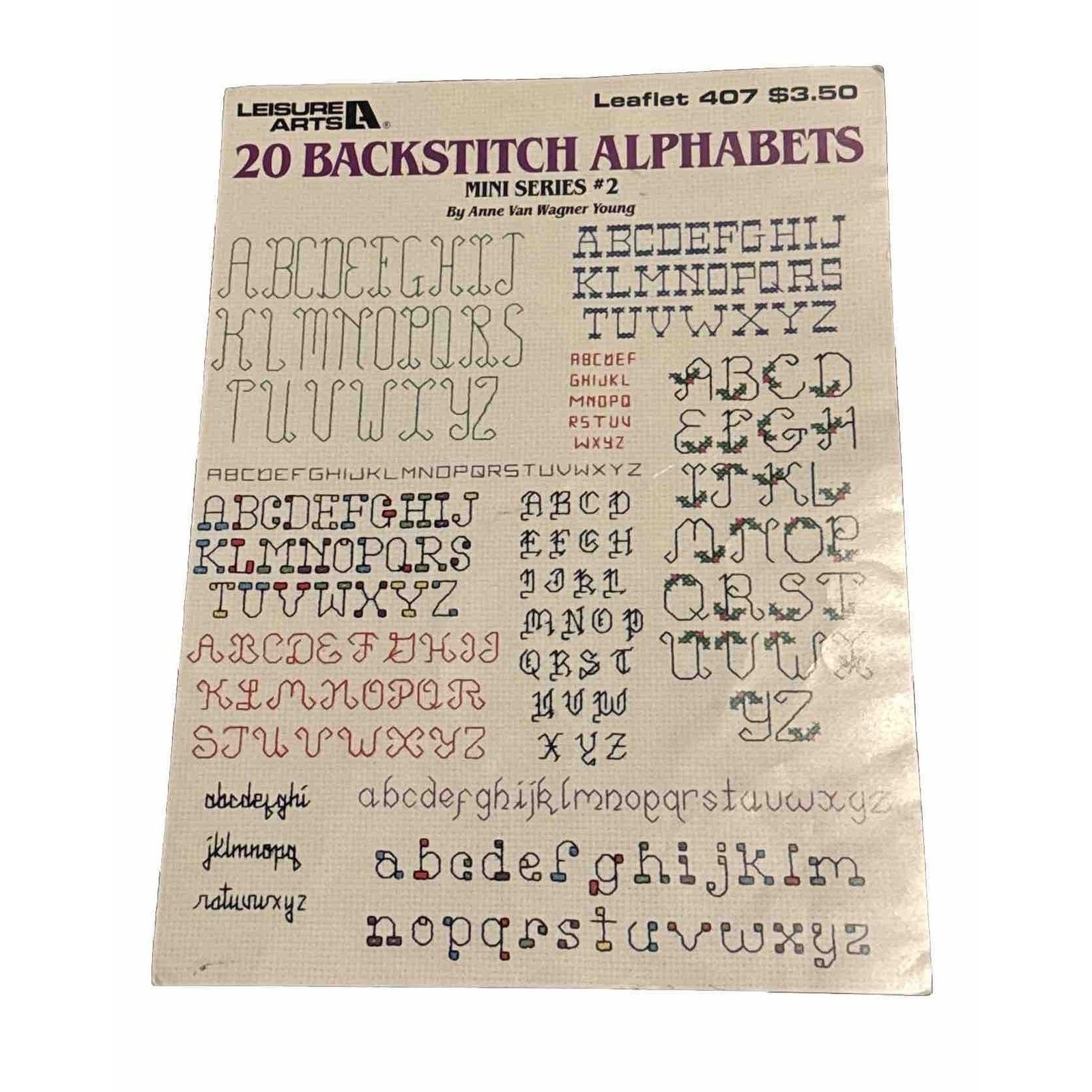 20 Backstitch Alphabets Leisure Arts Leaflet #407 Cross Stitch 1985 VTG Series 2