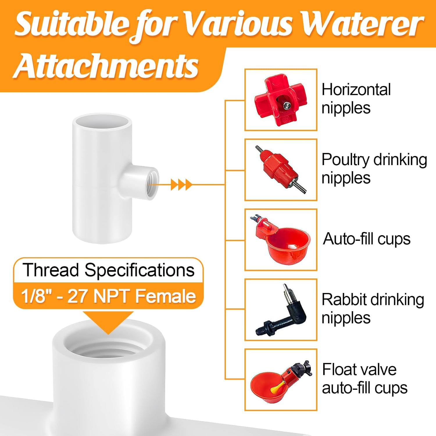 12 Pack Chicken Waterer PVC Tee Fittings - Fully Automatic for Threaded Chicken