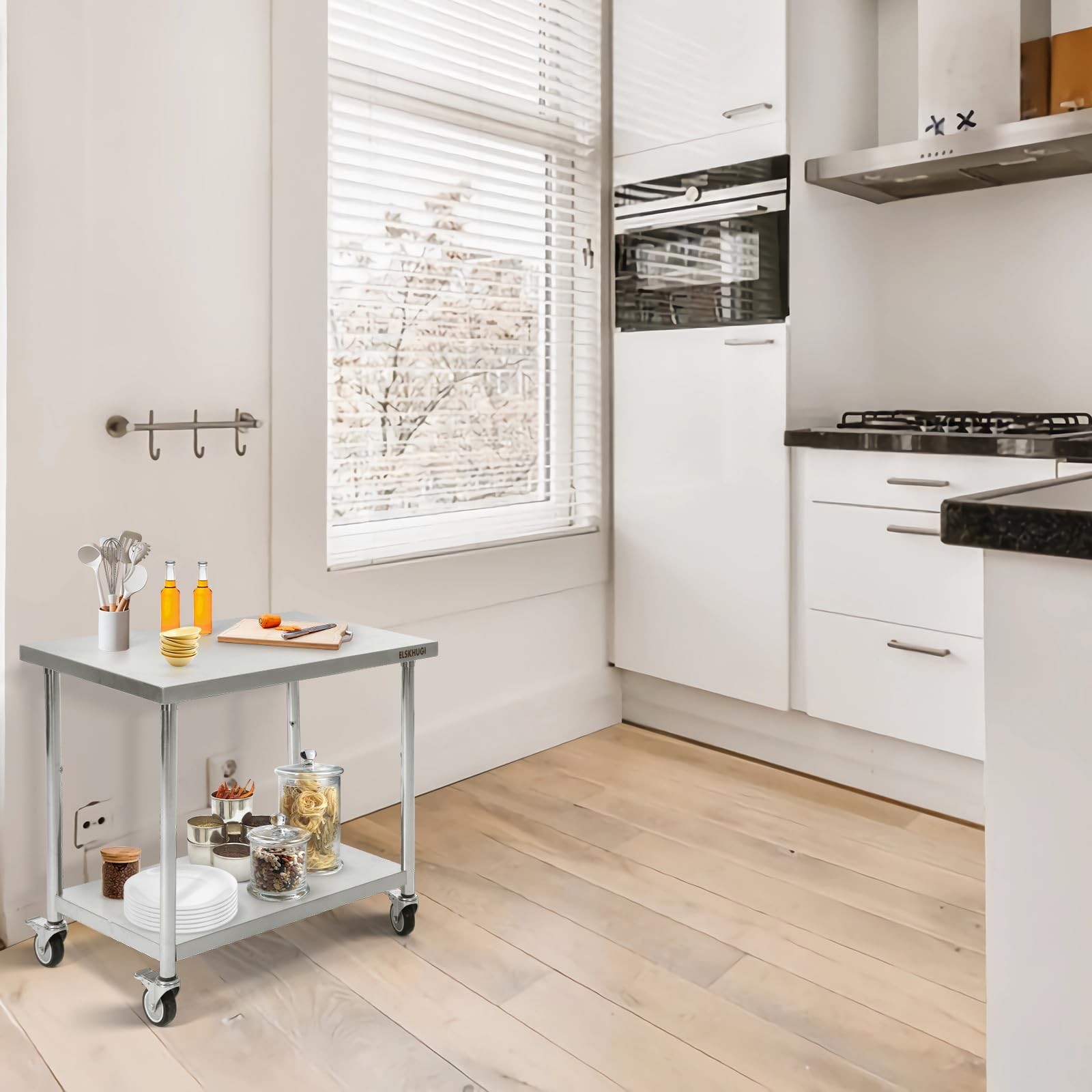 ELSKHUGI Stainless Steel Table for Prep Work 36 x 24 Inches with Caster Whee...