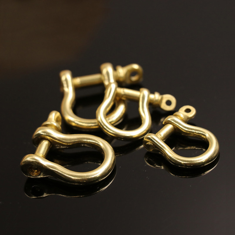 5/50pcs solid brass bow shackle D-ring keychain hook clasp connection leather