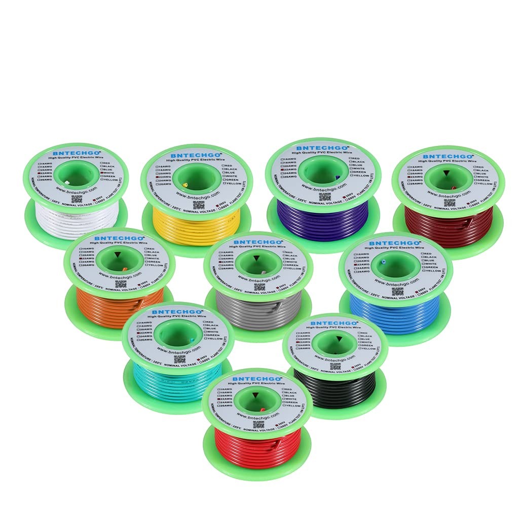 22 Gauge PVC 1007 Solid Electric Wire Kit 10 Color Each 25 ft 22 AWG 1007 Hoo...