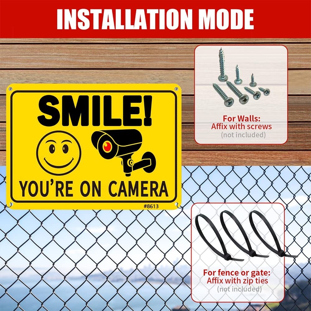 Durable 2-Pack Smile! You're On Camera Security Signs - 10x7 Weatherproof Design