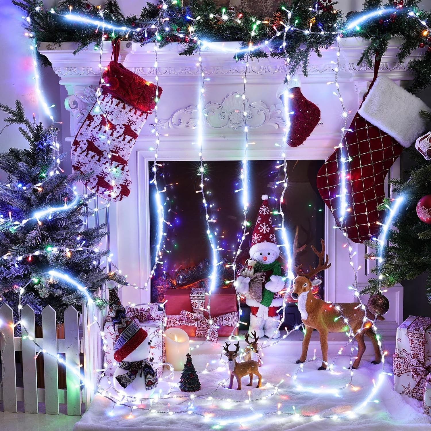 30FT String Lights 240 LEDs Water Flowing Multicolor String Lights W/ 8 Basic