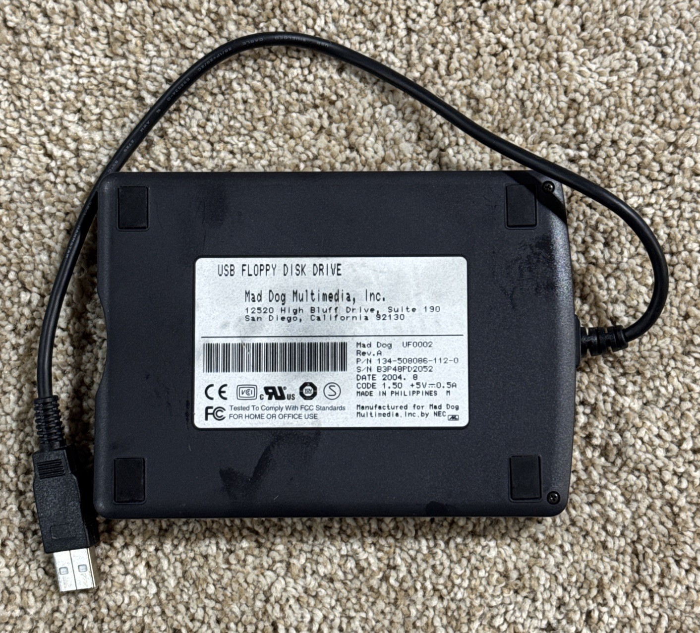 Mad Dog Multimedia USB Floppy Disk Drive Reader Black External Portable UF0002