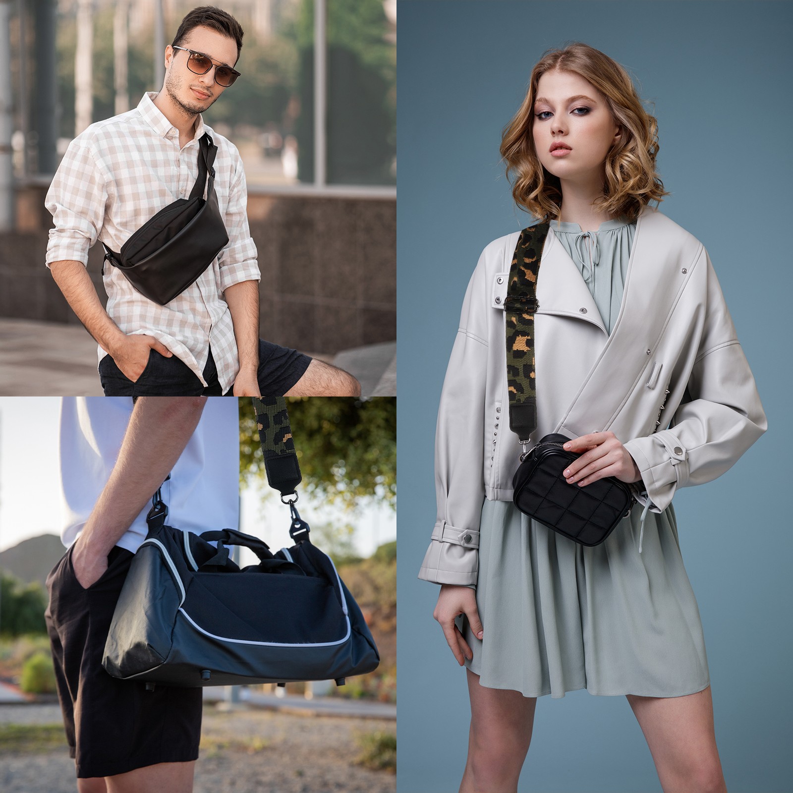 2.5cm Adjustable Black Wide Shoulder Strap with Light Gold Pull Core Buckle