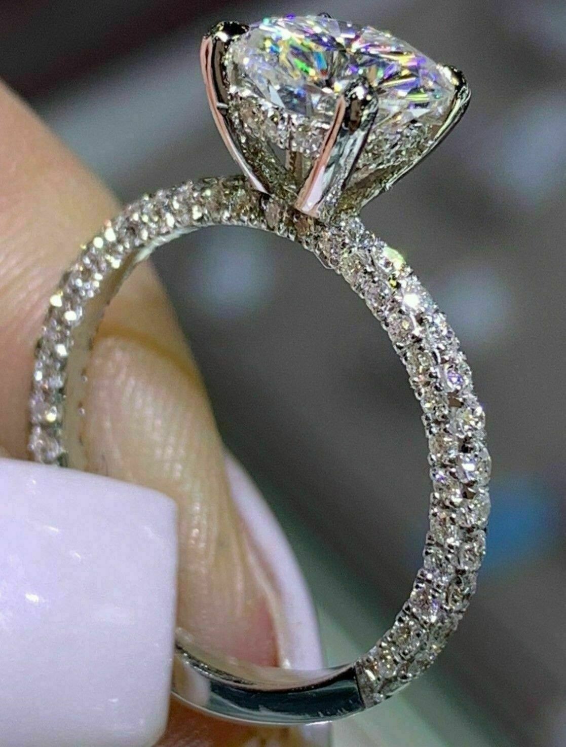 Lab-Created Round Cut 3.20 Ct White Diamond Engagement Ring 925 Sterling Silver