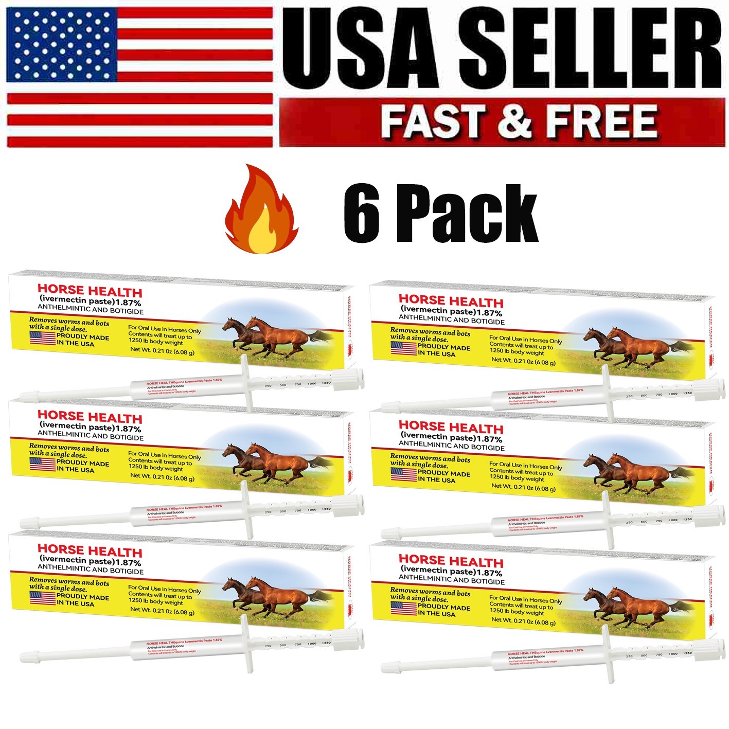 6 Pack In Box Paste Horse Dewormer Apple Flavor wormer EXP 1/2028 Free delivery