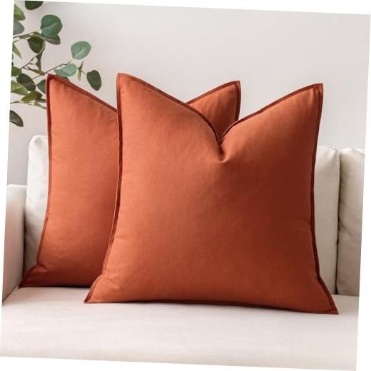 Pack of 2 Fall Decorative Linen Pillow 18" x 18" (Pack of 2) Burnt Orange