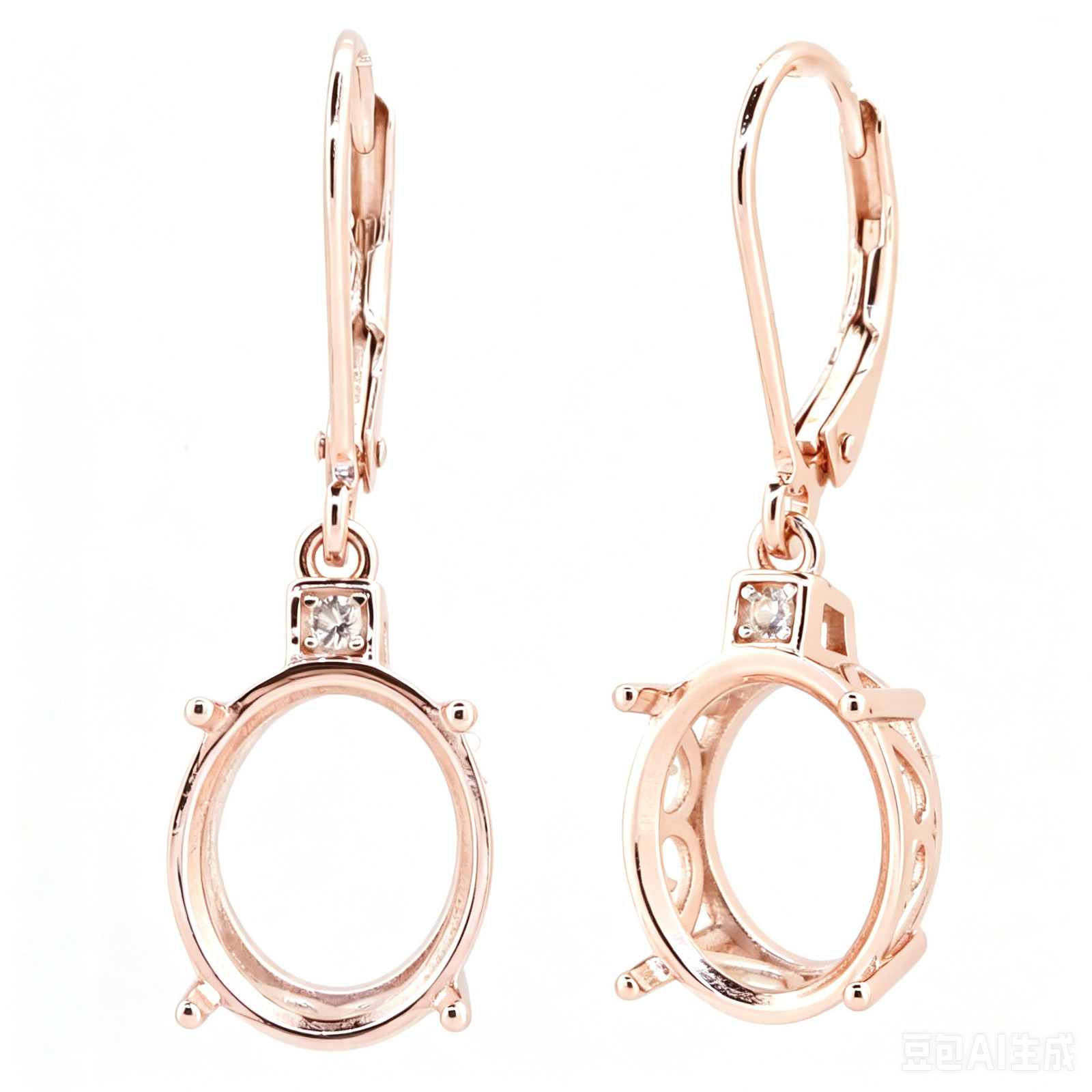 RoseGoldPlated Sterling Silver Semi Mount Earings Setting Oval 12X10 Leverback