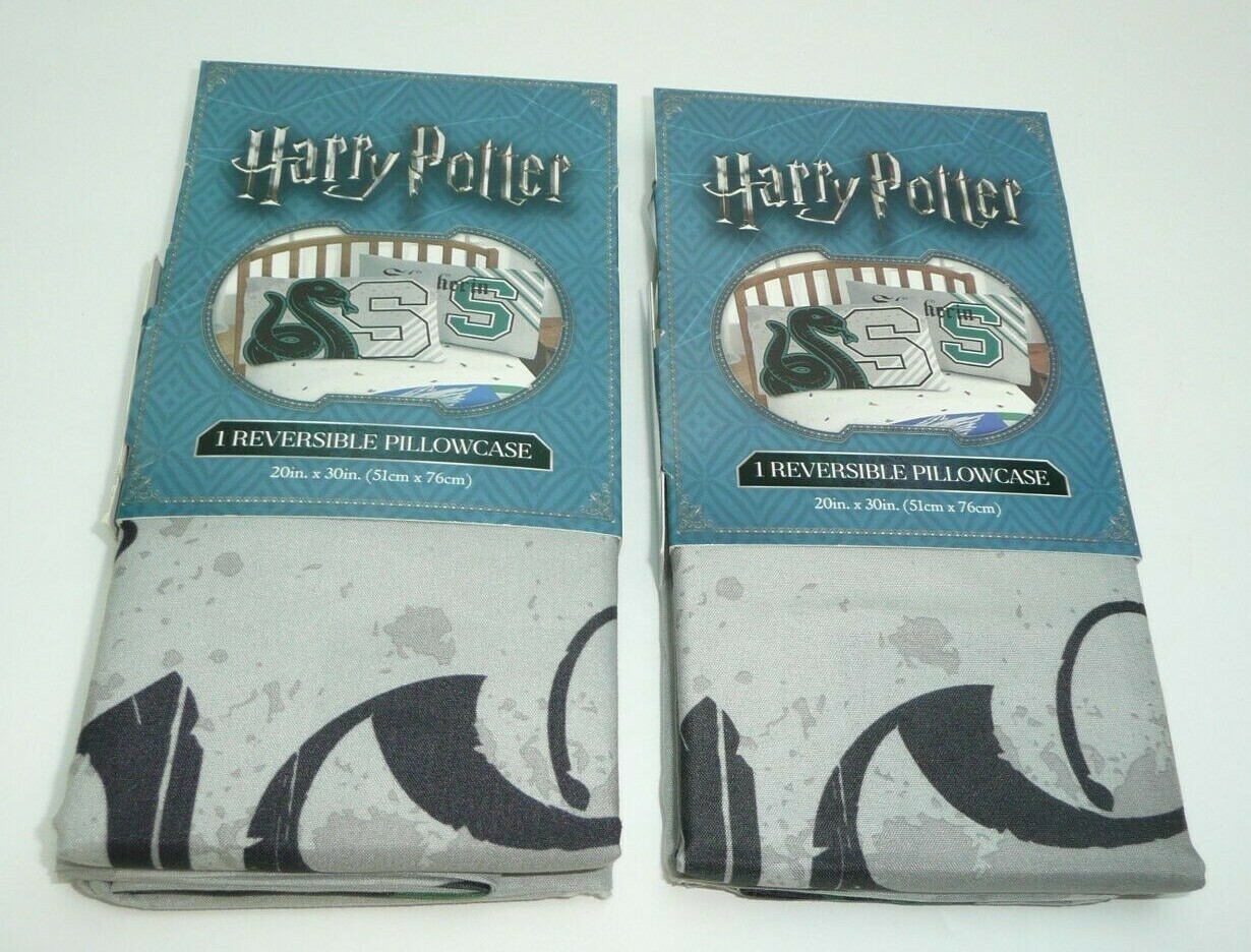 Harry Potter Slytherin 2 Pillowcases Reversible 20x30 Inches Gray Snake S House